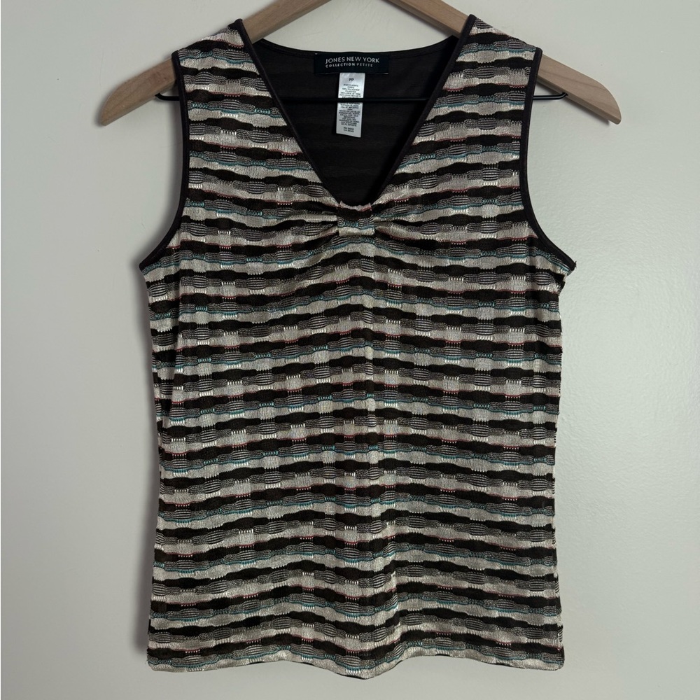 Vintage Jones New York Womens Y2K V Neck Tank Top Size PP Brown Night Out Bratz
